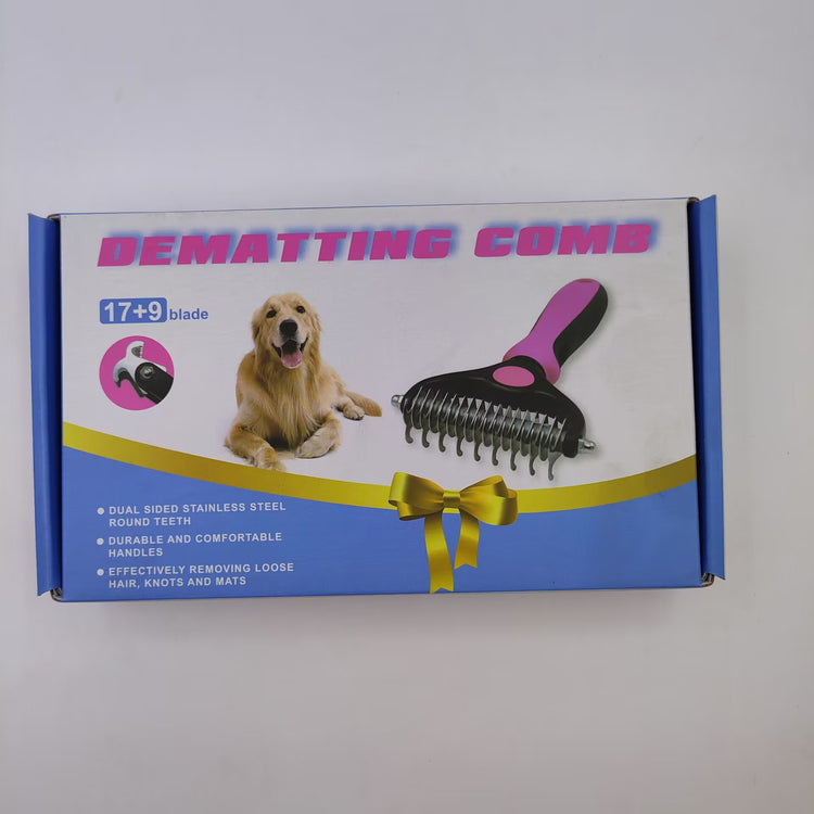 Pet hair removal comb Stainless steel open knot hair removal comb Dog rake comb 2-in-1