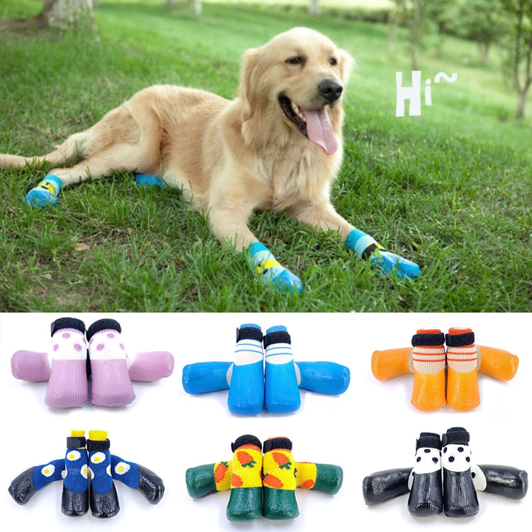 Dog Cute Waterproof Rain Cats Rubber 4pcs/set Boots Socks Snow For Pet Dogs Socks Non-slip Dog Cotton Shoes Small Puppy Footwear