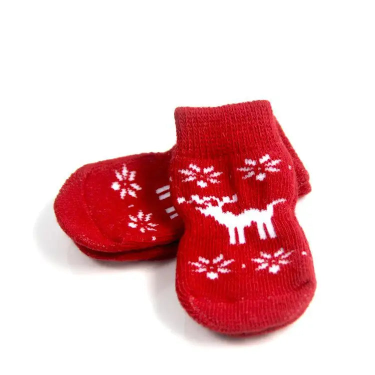 Red Christmas Pet Stockings Winter Warm Dog Cat Cotton Socks Soft Nonslip Pet Stocking Shoes Accessories