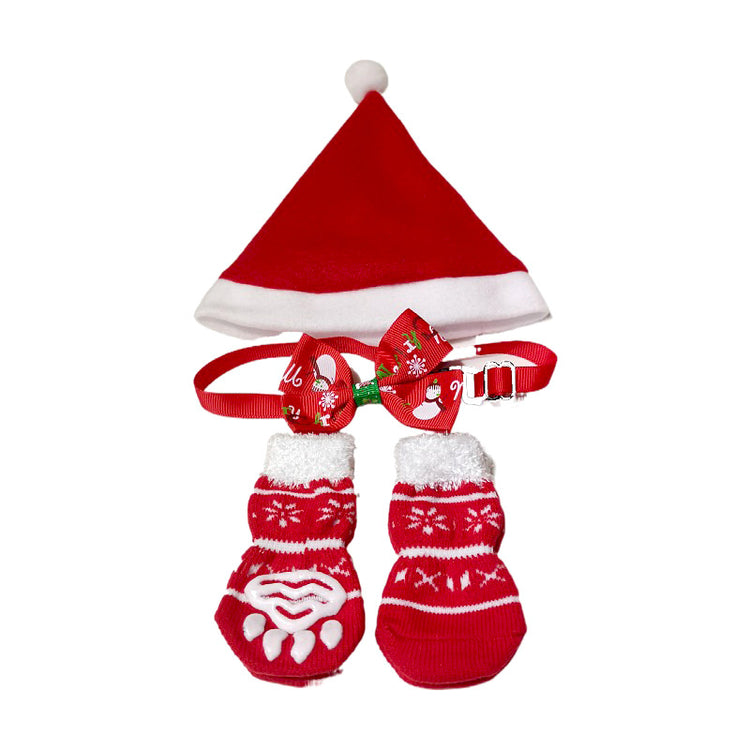 Pet socks, Christmas dog socks, warm belt, anti slip bottom, small dog bow tie, cat, dog hat, pet supplies
